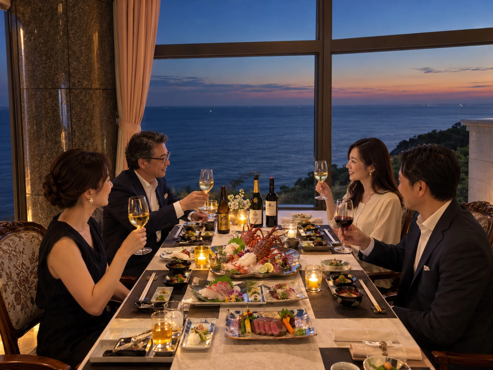 夕景を望む食卓